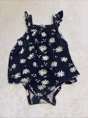 Quiltex Navy Daisy Tank Romper with Snap Bottom